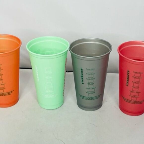 2013 Set of 4 Starbucks Reusable 16oz Plastic Coffee Cups Tumblers No Lids  This - Picture 2 of 7